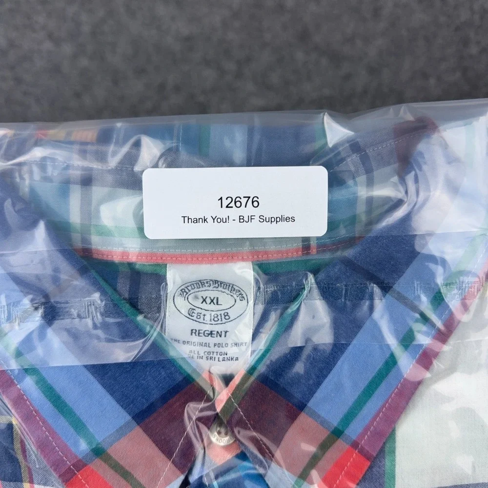 Brooks Brothers Shirt Mens XXL Blue Red Plaid Patchwork Short Sleeve Button Down - Picture 11 of 11